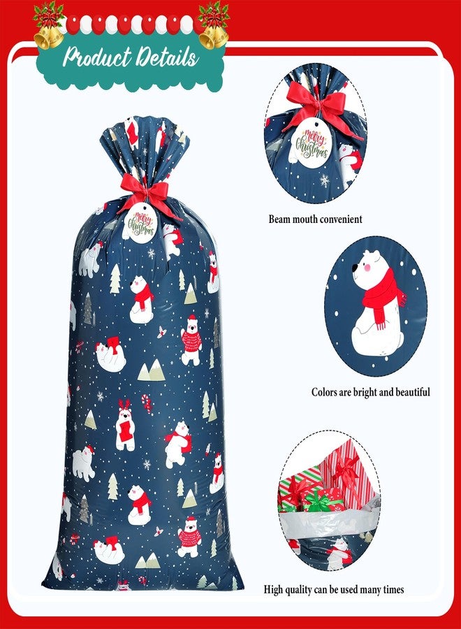 Pickmesh 2 Pcs 70" x 40" Extra Large Christmas Gift Bag Xmas Jumbo Presents Bags Giant Gift Wrapping Bags with Tags and Tie for Xmas Holiday Party Gifts (Navy Blue,Gray Blue,Snowman, Polar Bear) - Image 4